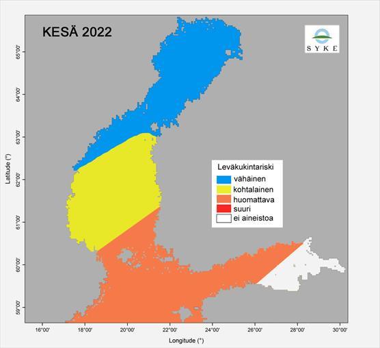 Sinilevälauttojen muodostumisriski on huomattava pohjoisella Itämeren pääaltaalla, Suomenlahdella, Saaristomerellä ja eteläisellä Selkämerellä. Selkämeren pohjoisosissa riski on kohtalainen ja Perämerellä vähäinen.